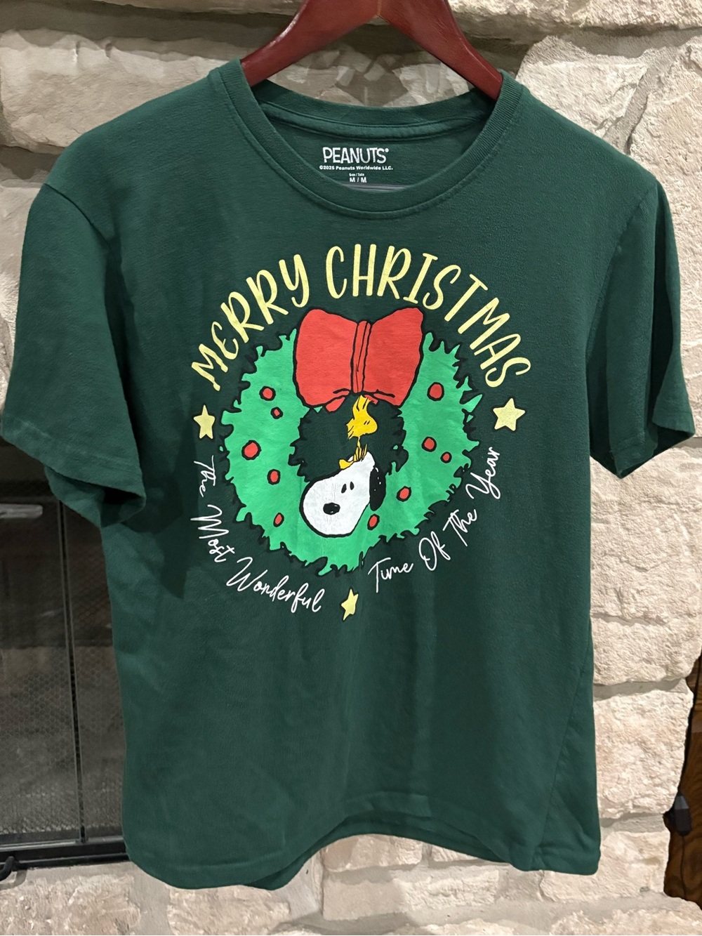 Peanuts Green Tee with Red Bow and Yellow Woodstock Accent